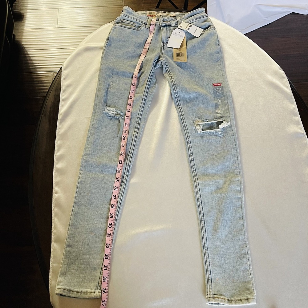New Levis 535 Super Skinny Jeans Womens Size 26x30 Blue Denim Faded Distressed - Picture 9 of 13
